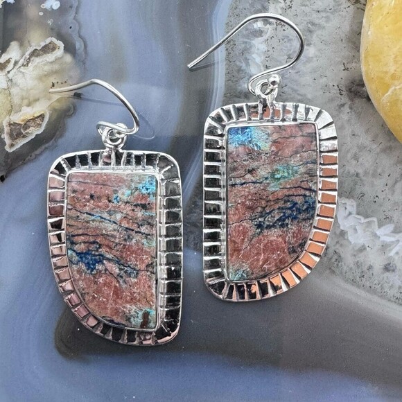 Sterling Southwestern Style Shattuckite Decorated Dangle Earrings For Women - Picture 1 of 10